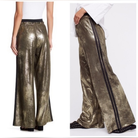 Free People Pants - Free People Vegan Leather Gold Track Pants